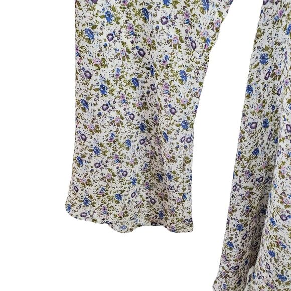 For Love & Lemons Ivory Blue Purple Floral Long Sleeve Sheer Dress L - Picture 4 of 4